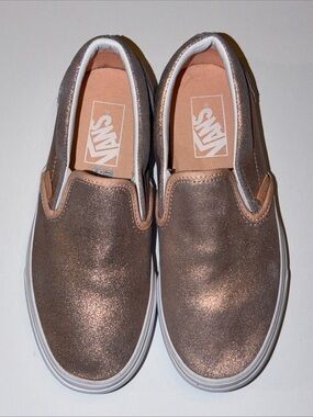 Vans Slip-On Glitter Sneakers in Rose Gold and White Women’s Size 6